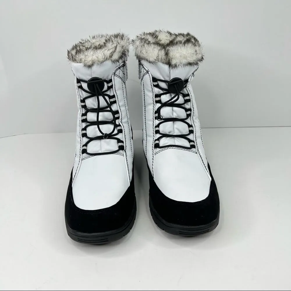 Totes Elle white faux fur lined quilted lace up zip winter ankle boots size 6 Black - Image 3