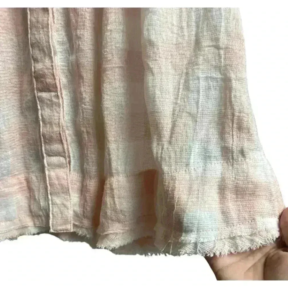 Free People Hey There Sunshine Button Down Pink and White Checks Blouse Medium - Image 6