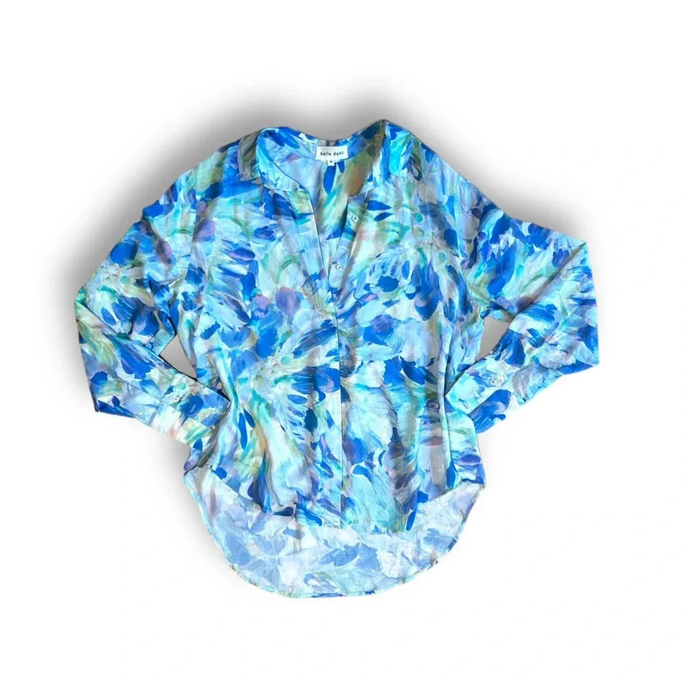 Anthropologie Bella Dahl Paint Brush Stroke Hidden Placket Button Down Top Med - Image 4