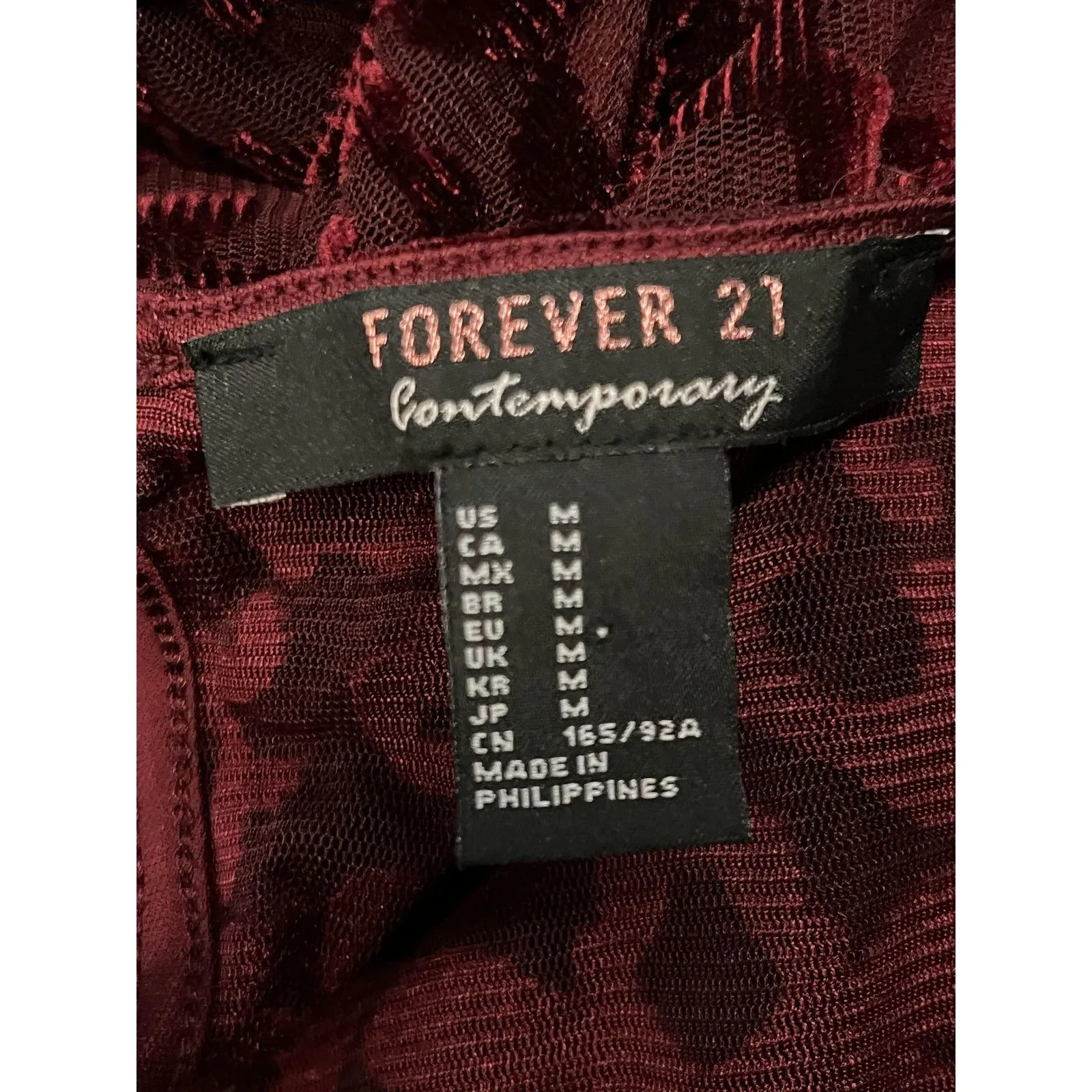 Forever 21 Dress Womens Medium Red Velvet Floral Long Sleeve Bodycon Mini Party - Image 9