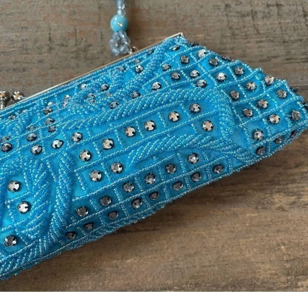 Vintage Far Nine beaded rhinestone sequin kisslock clutch purse bag - Image 13