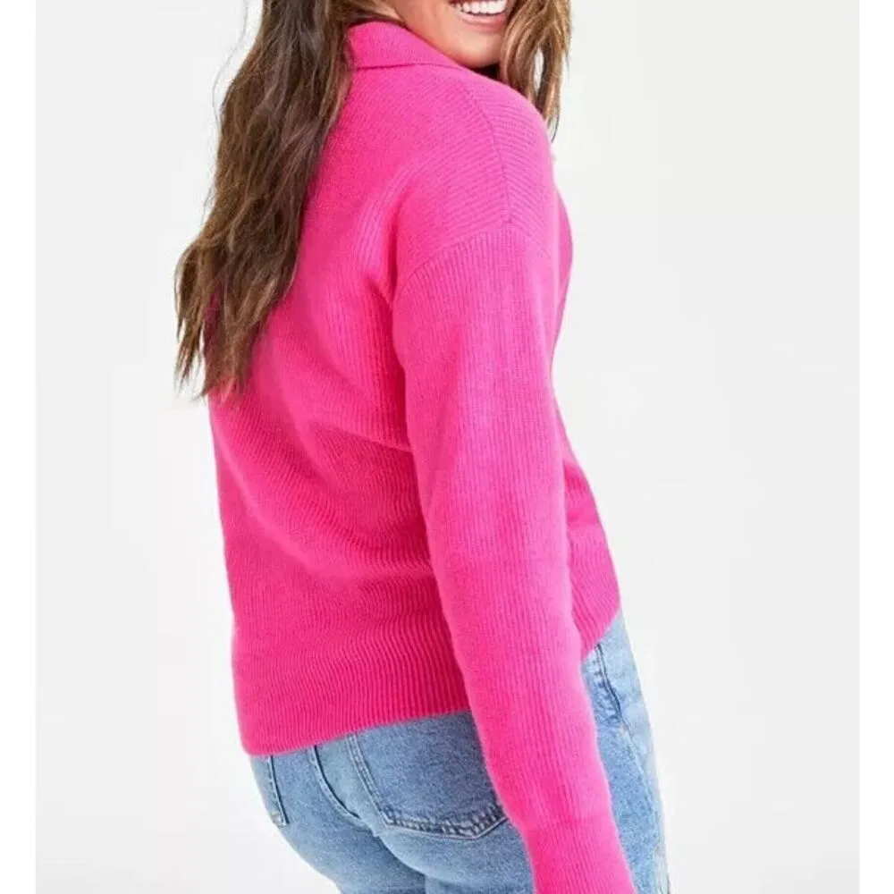 On 34th pink ribbed collared vneck sweater small Pink - Image 2