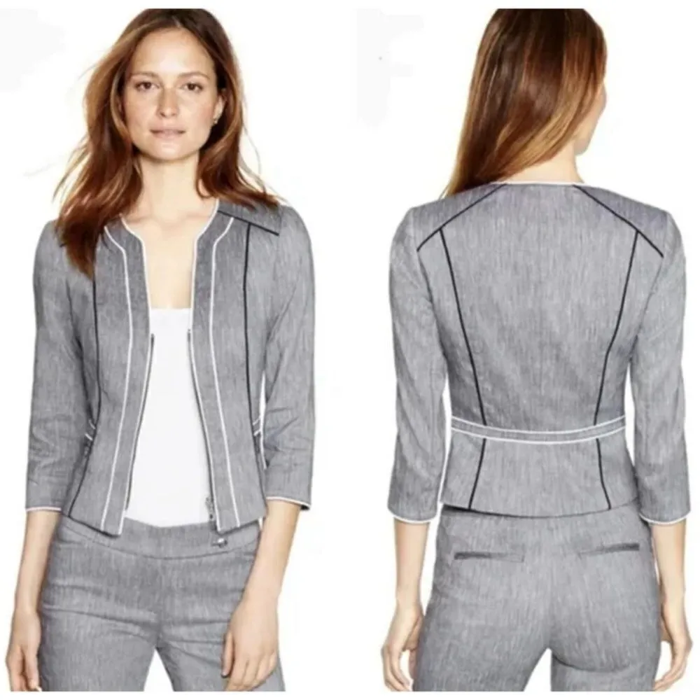 WHITE HOUSE BLACK MARKET Jacket 4 Lightweight Textured Linen Blend Stretch Zip - Image 2