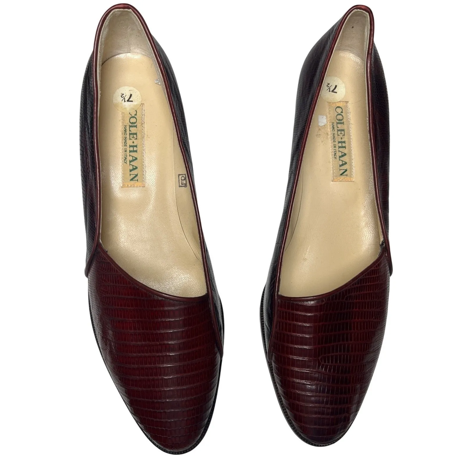 Cole Haan Italy Handmade Lizard Embossed‎ Loafers Oxblood Burgundy Leather 7.5M - Image 2