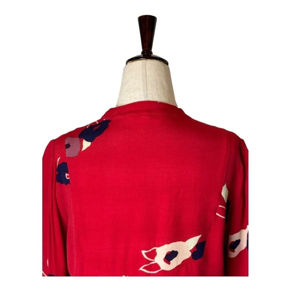 Rollas‎ Shirt Women Small Red Floral Print Delilah Wrap Blouse Boho Cottagecore - Image 6