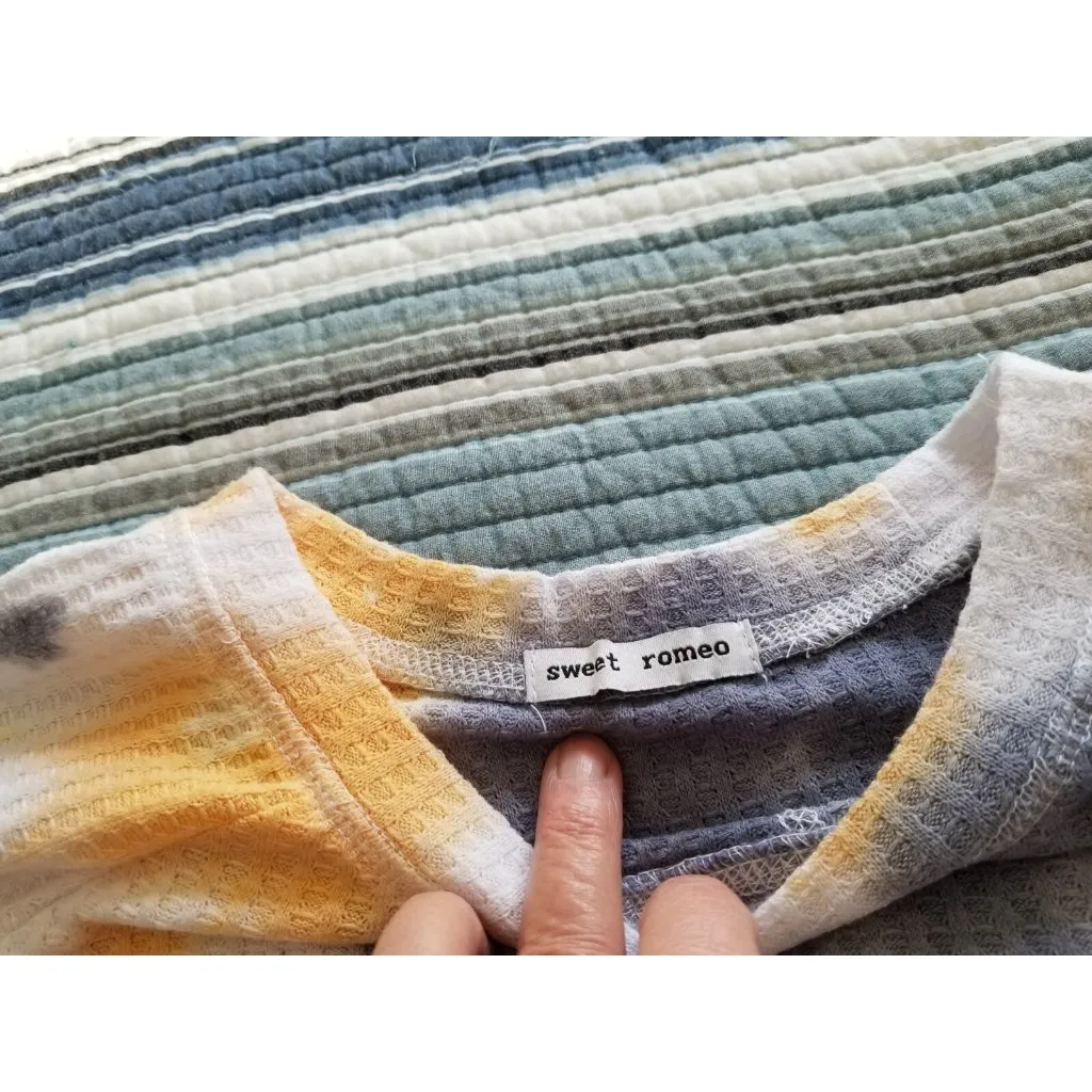 Sweet Romeo Women's Yellow Tie Dye Thermal Thumbhole Long Sleeve Shirt Size S - Image 9