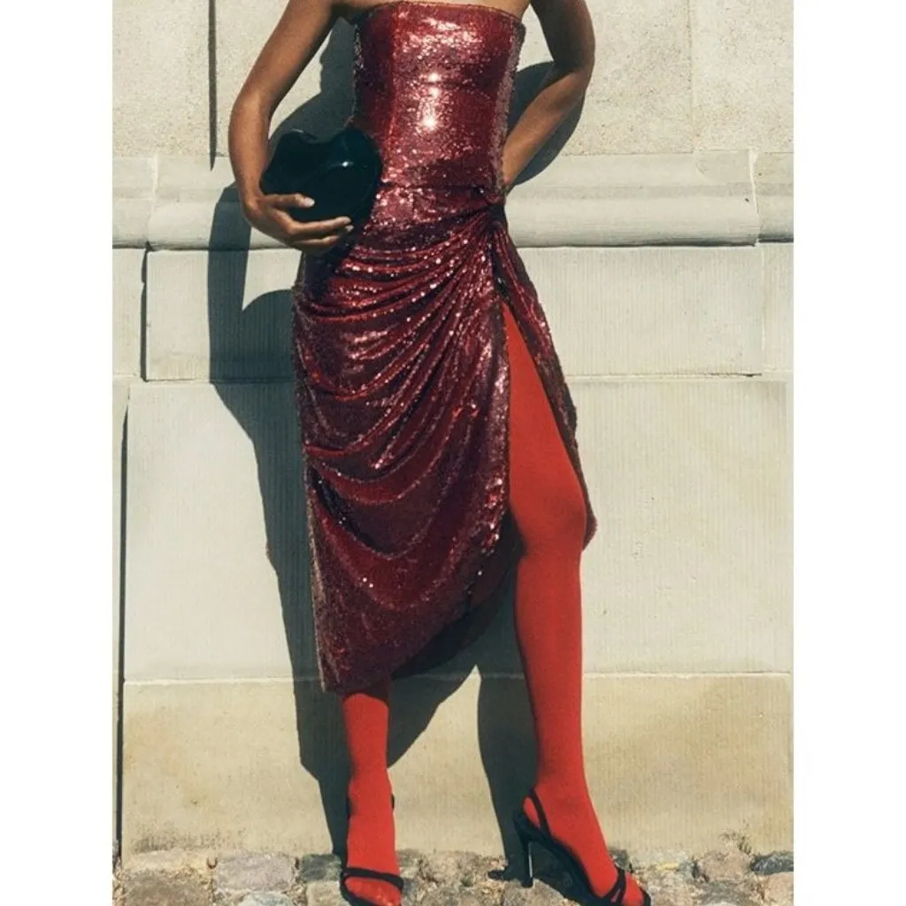 Stems Avery Microfiber Tights in Red Small New Womens Nylons Pantyhose - Image 10