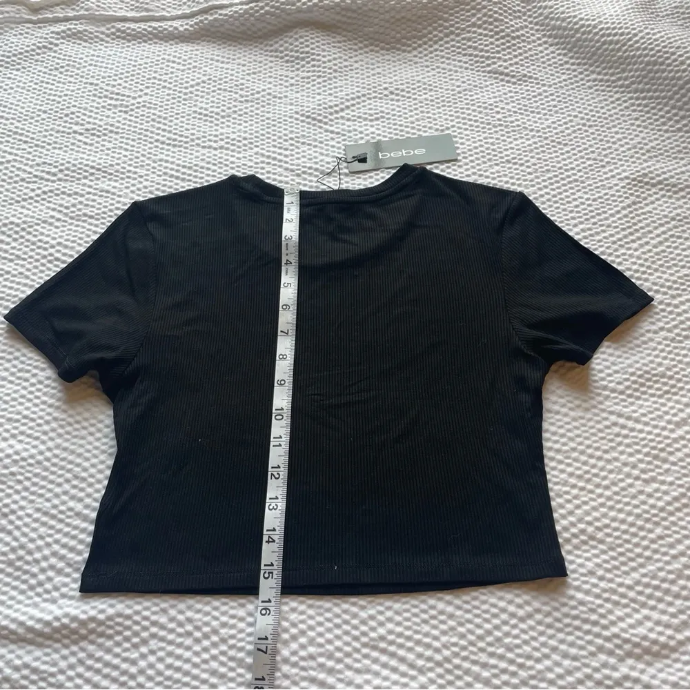 Bebe Black Crop Fitted T-Shirt Size Large(G) - Image 5