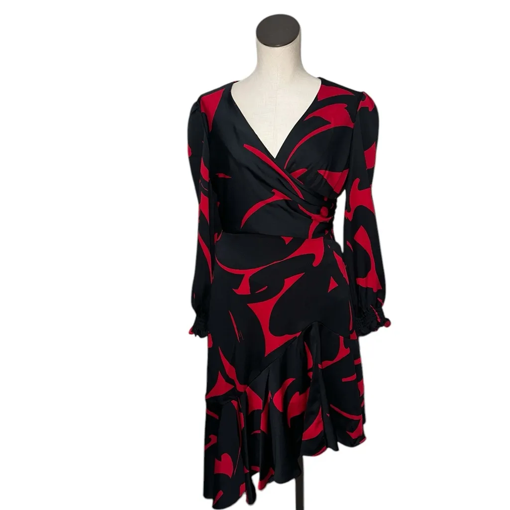 NWT DKNY Surplice V-Neck Long Balloon Sleeve Asymmetrical Hem Dress - Image 7