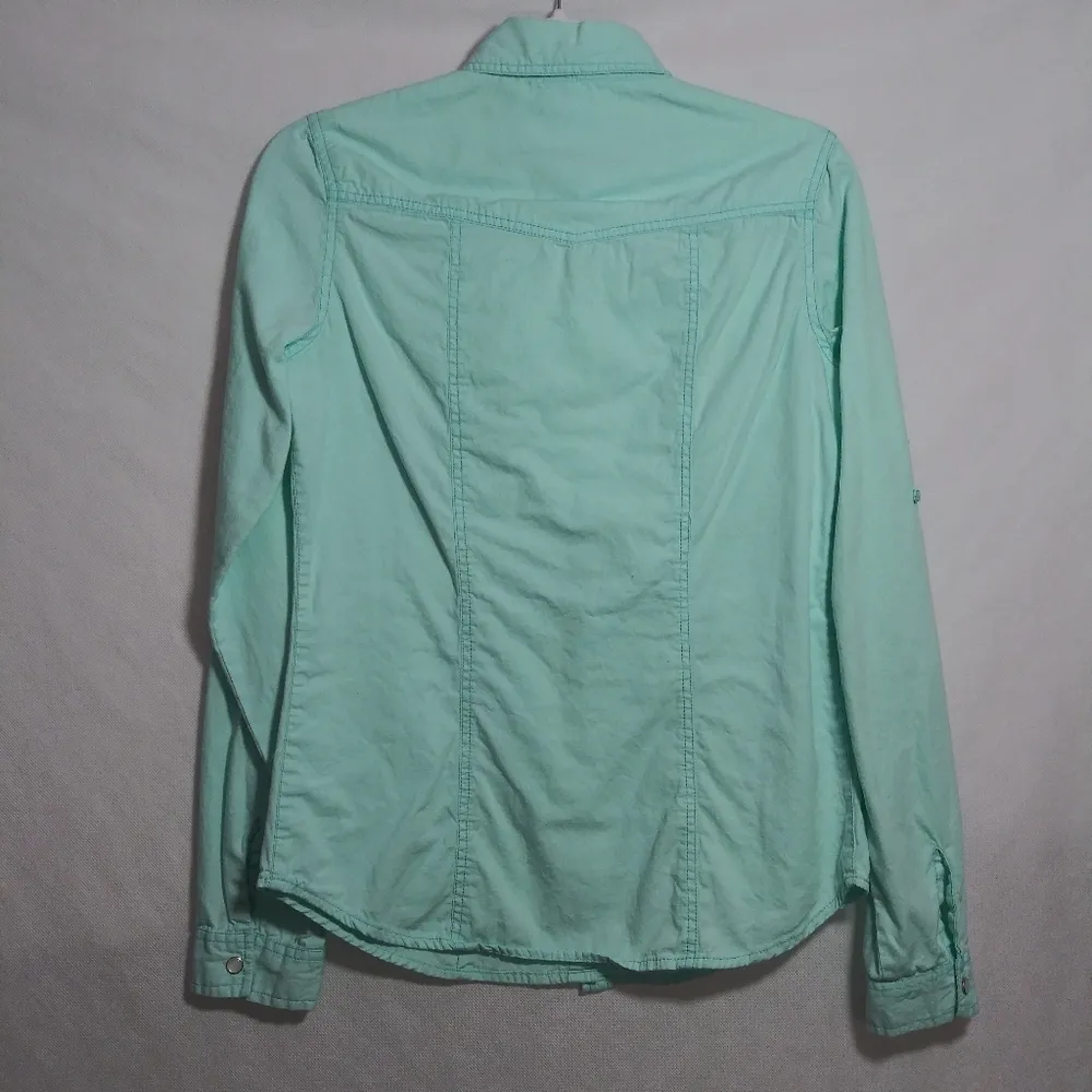 Fun & Flirt Mint Green Pearl Snap Button-Up Western Casual Shirt Size M - Image 7