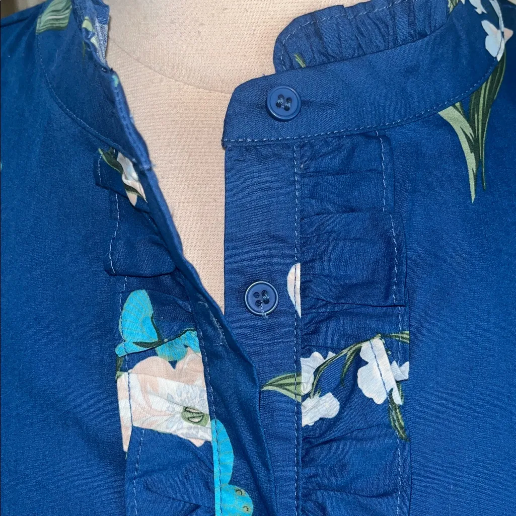 Sugarlips Avara Anita Top Blue Cotton Floral Blouse Flutter Sleeve New - Image 2