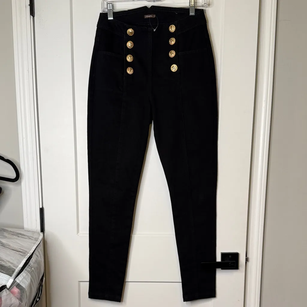 J.McLaughlin Nautical Sailor Black High-Waisted Pants with Gold Buttons - size 6 - Image 4