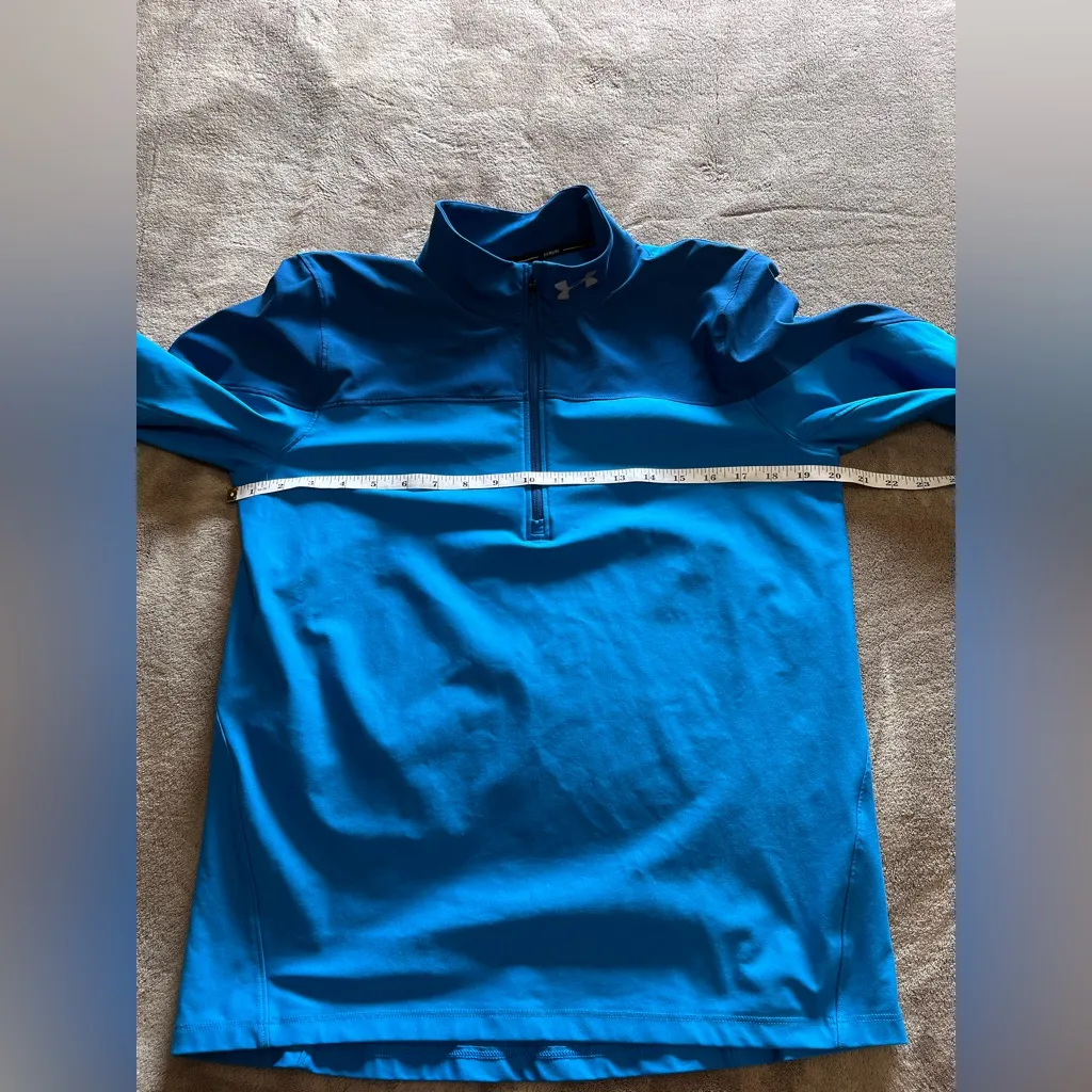 UNDER ARMOUR Royal Blue Quarter Zip Heatgear Run Pullover Fitted Shirt Sz M EUC - Image 5