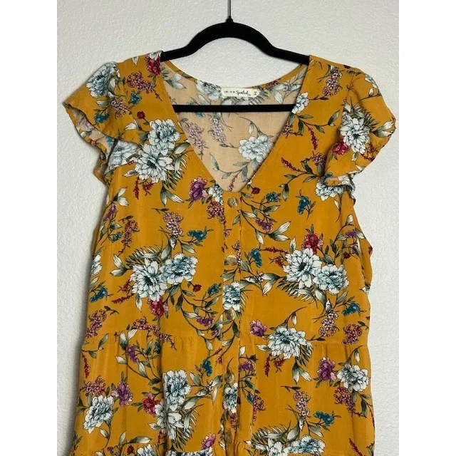 Live to Be Spoiled Junior's XXL Dress Yellow Floral Tiered Ruffle Summer Cottage - Image 13