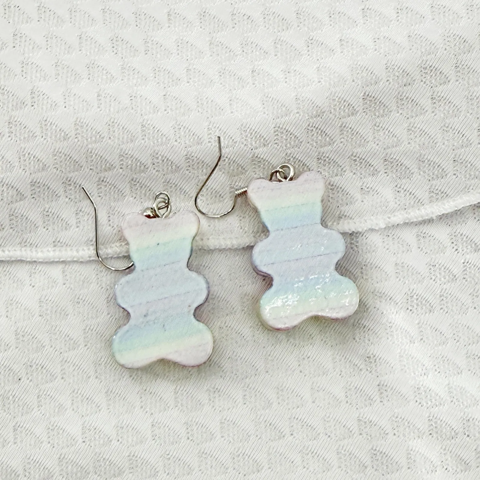 Glitter Rainbow Gummy Bear Earrings, Gummy Bear Inspired Dangle Earrings Blue - Image 2