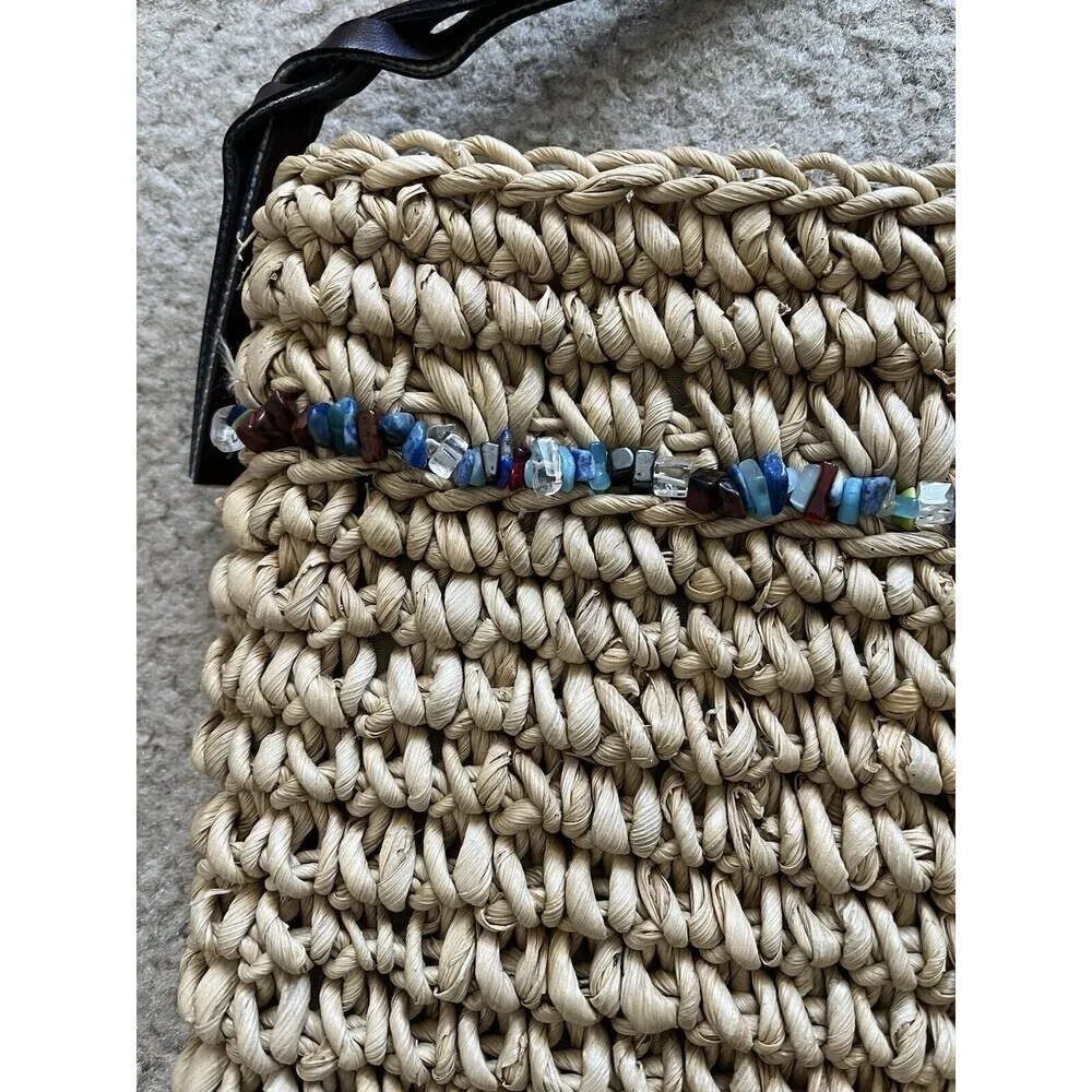 The Scala Collection Tan Woven Colorful Shell Beaded Crossbody Purse Bag W/strap - Image 8