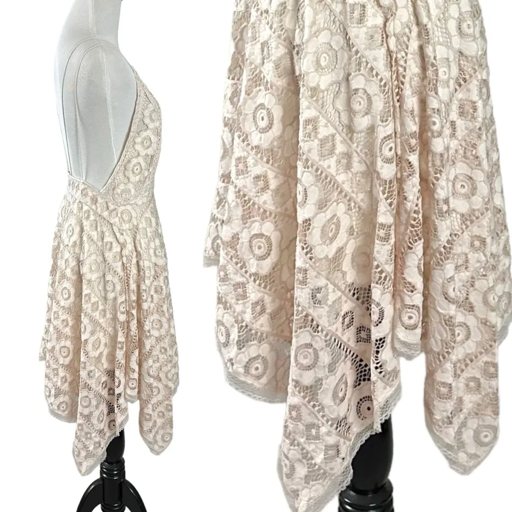 Free People Ethereal Fairy Lace Apron Handkerchief Dress Ivory Nude Bohemian 4 - Image 12