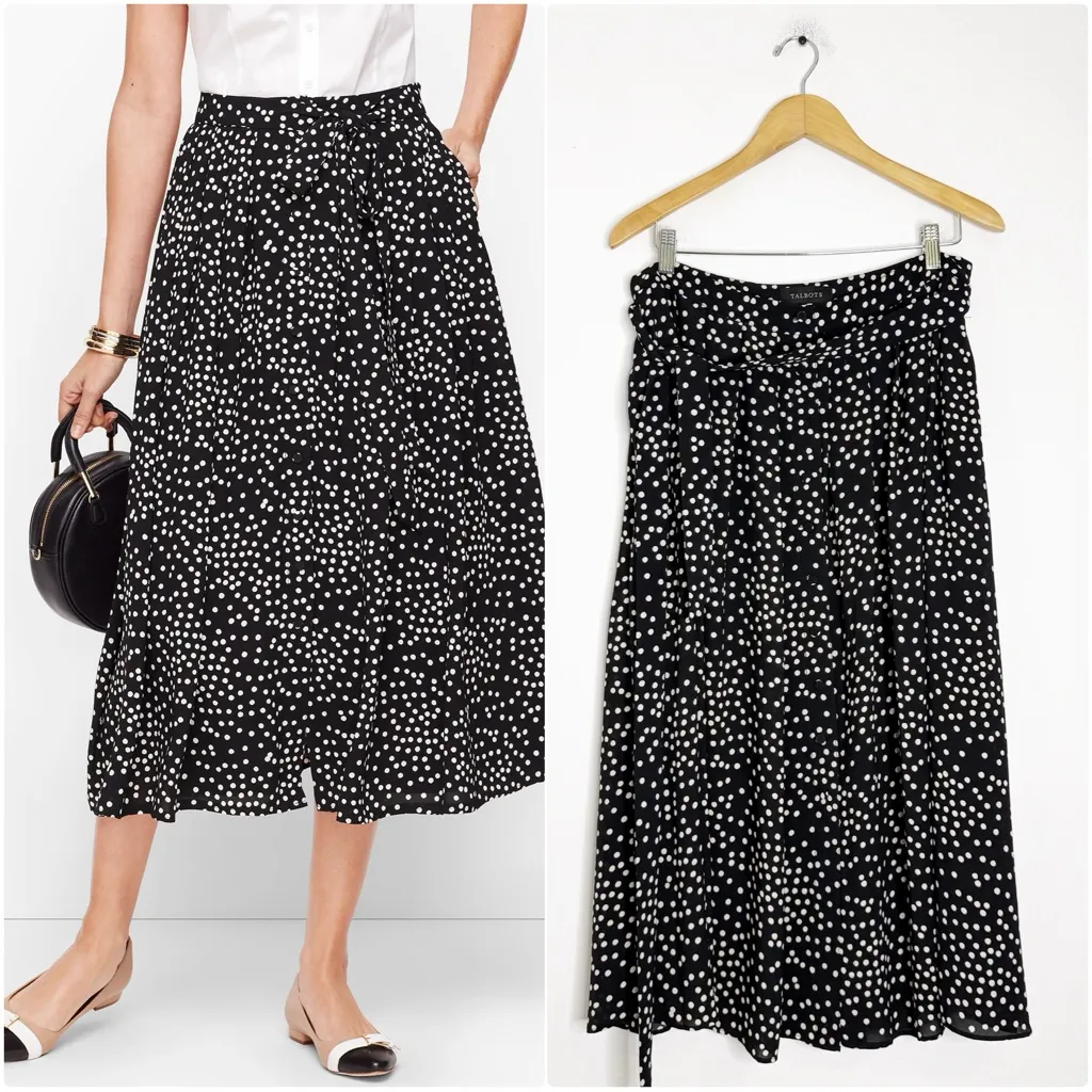Talbots Black & White Dot Button Front Midi Skirt Size 12 - Image 2