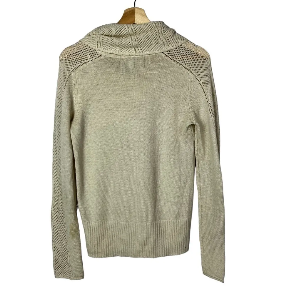 Lucky Brand Beige Mesh Sleeve Pullover Cowl Neck Sweater M - Image 2