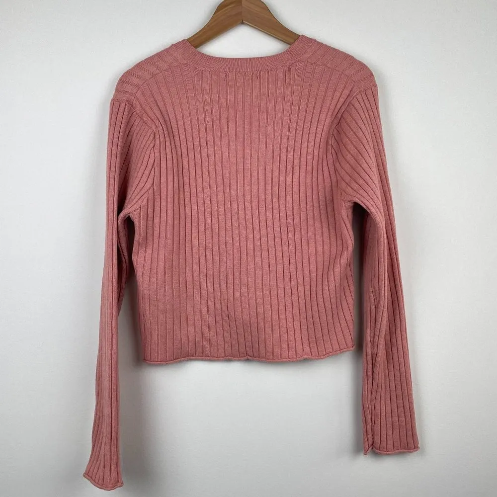 7 For All Mankind Women's Pink Cropped Button Up Cardigan Size Large Long Sleeve - Image 6