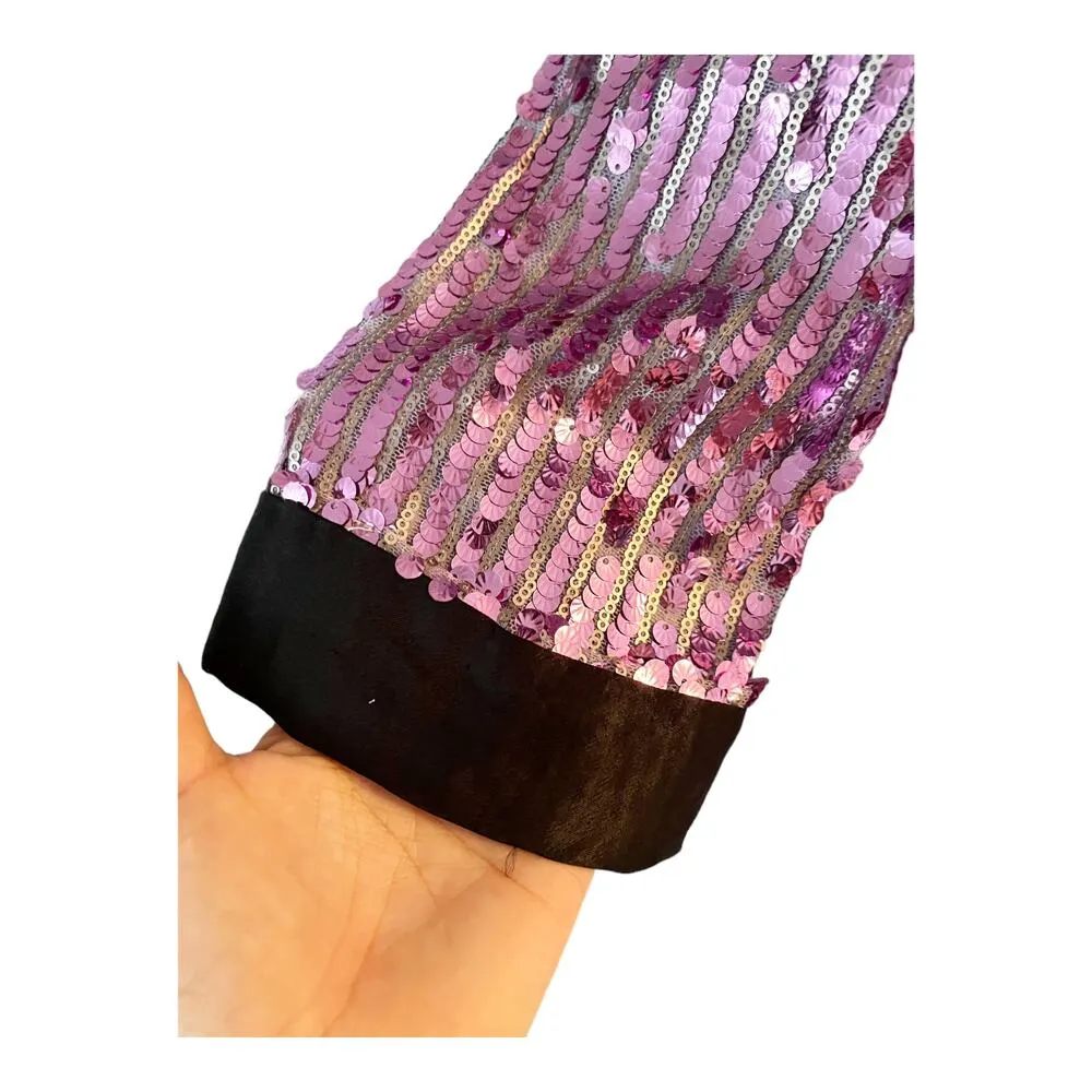 FREE PEOPLE Ella Duster Sequin Purple Combo Black Trim Jacket XS/S Oversized NWT - Image 9