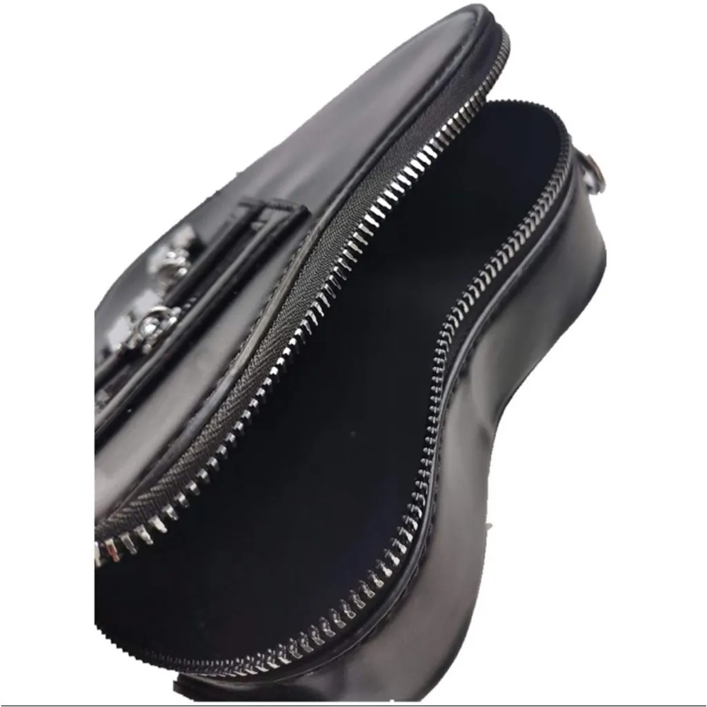 Heart-Shaped Black Crossbody Silver Chain Goth Punk Bikercore Faux Leather Bag - Image 6