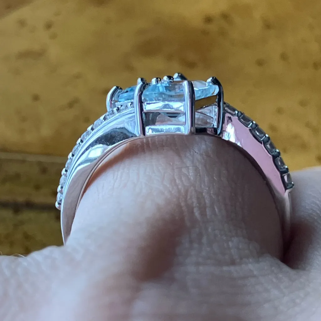 Natural Aquamarine Sterling Silver Ring Size 8 - Image 2