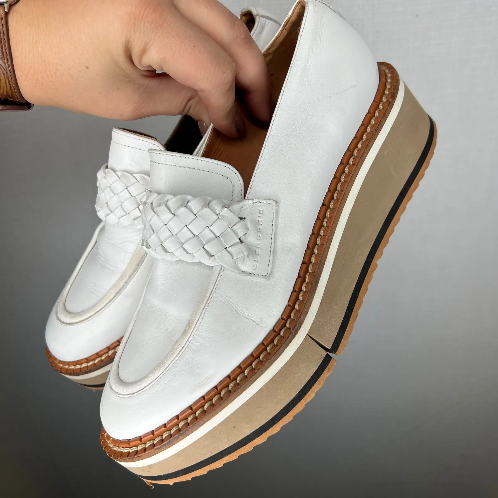 Clergerie Paris Baldie Derby Size 36.5 Platform Loafer White Leather Woven Shoes - Image 5