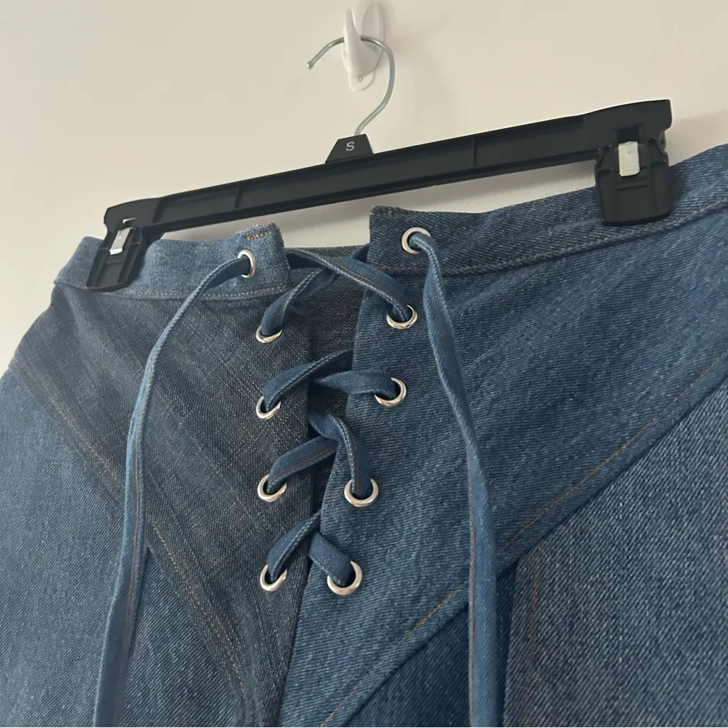 NEW EB Denim Colorblock Denim Lace Up Shorts Size S Blue - Image 3