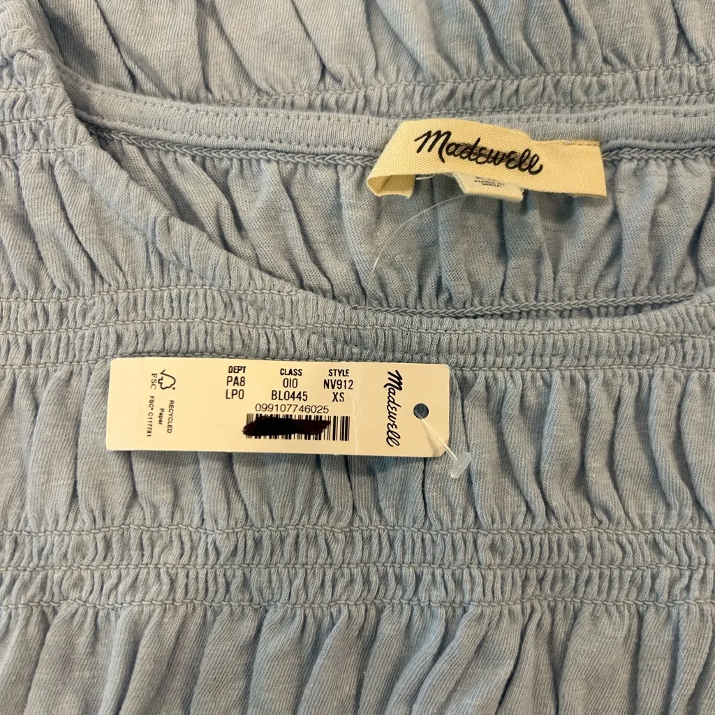 Madewell Women’s Smocked Boatneck Tank Blue Size XS NWT #NV912 - Image 3