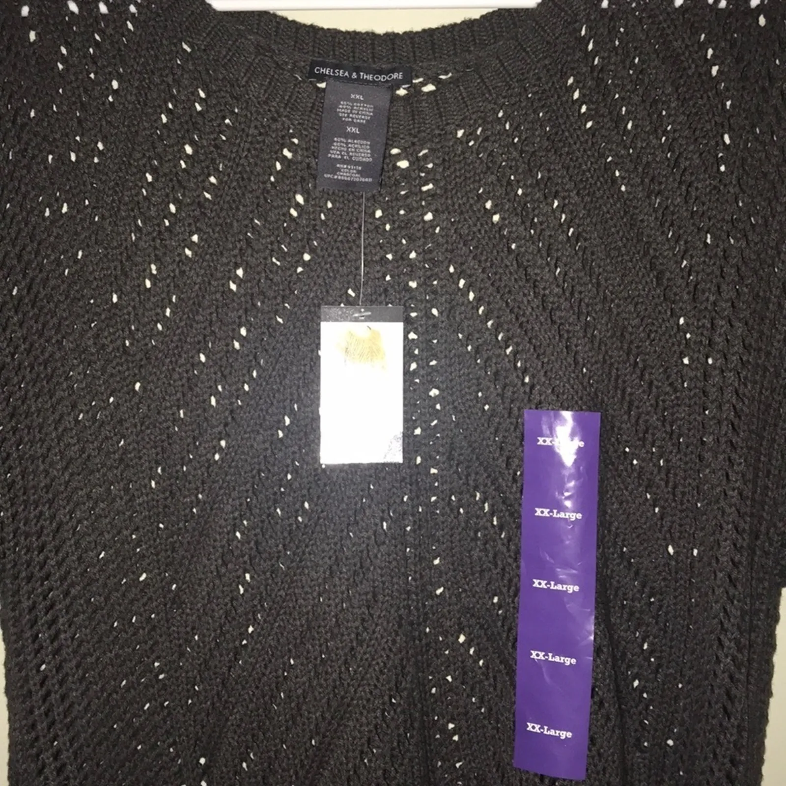 Chelsea & Theodore women's plus size XXL charcoal crochet sweater 3/4 sleeves Gray - Image 4