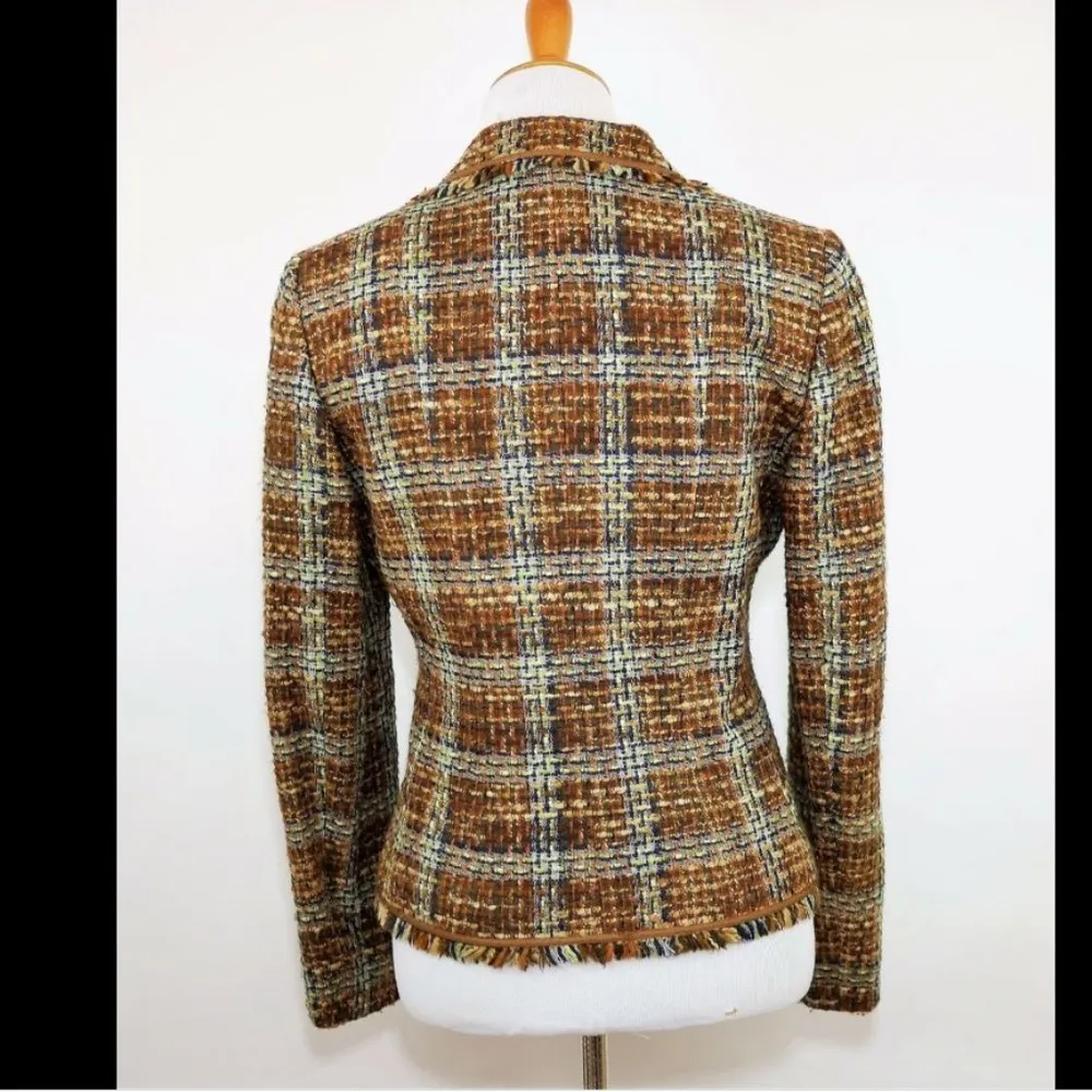 TAHARI ASL BROWN TWEED CHUNKY KNIT BLAZER JACKET - Image 3