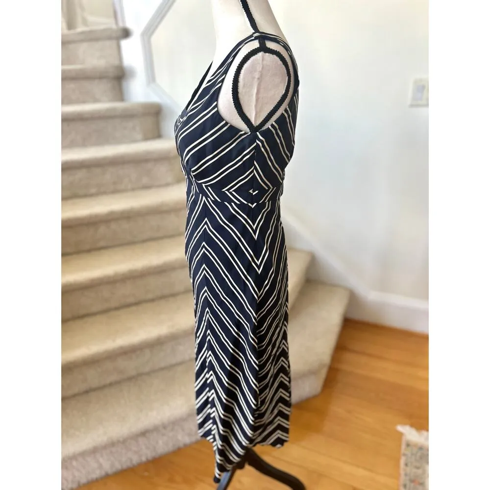 Vintage Talbots Navy & White Stripe Nautical Silk A-Line Dress - Image 2