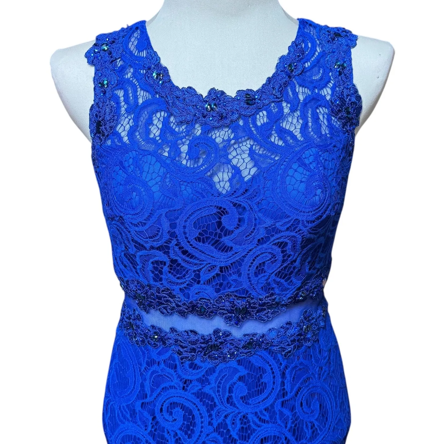 Cinderella Divine Sleeveless Lace Dress Jewel Sequin Royal Blue Medium - Image 2