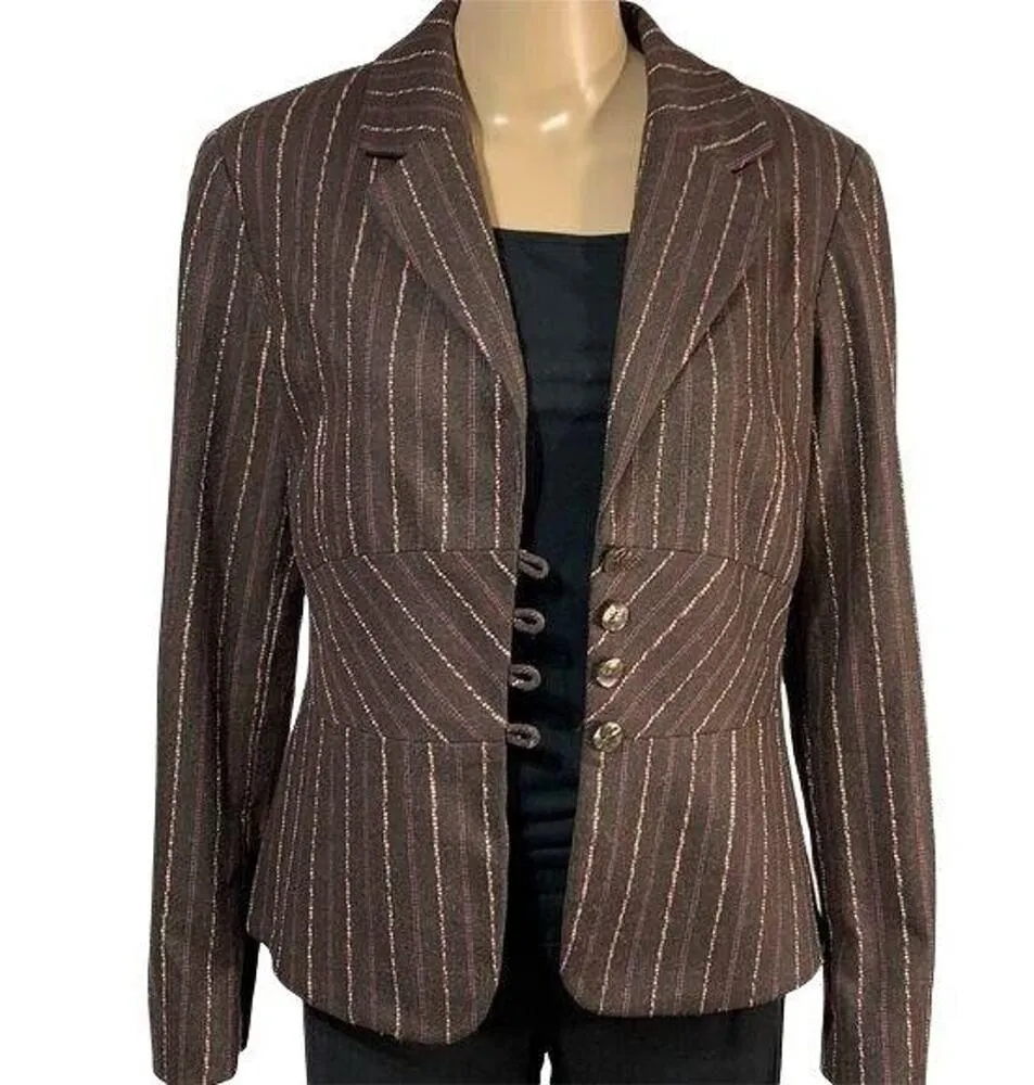 J Jill Womens Blazer Suit Jacket Wool Blend Pinstriped Tailored Brown Size 10 - Image 4