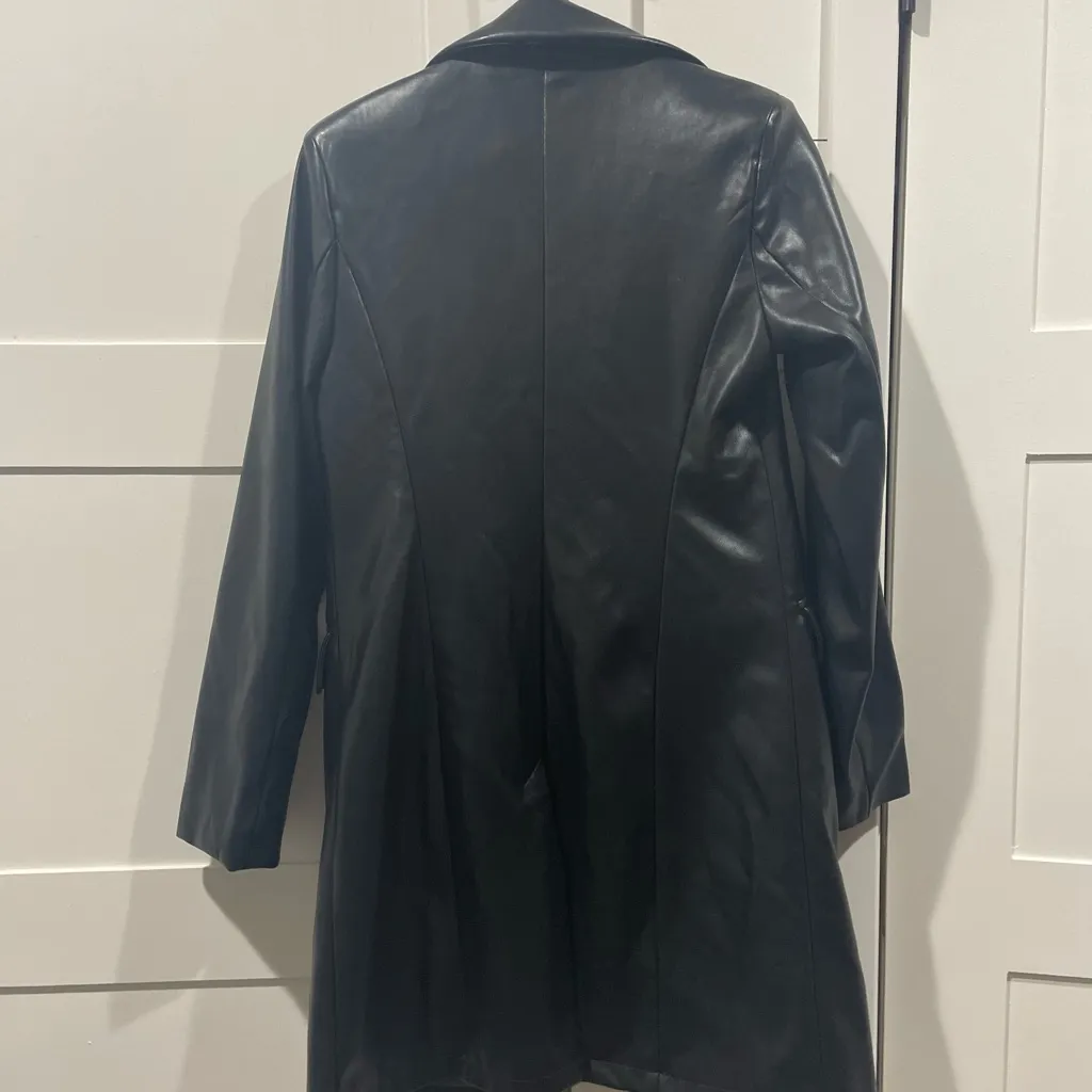 Avec Les Filles Black Faux Leather Blazer Coat - Image 5