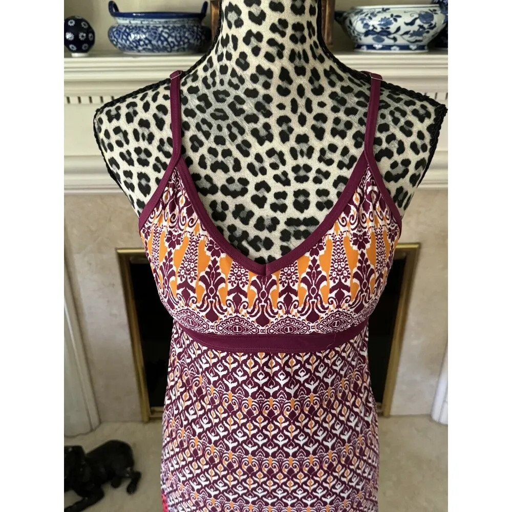 A-Line Dress Empire Purple Geometric Halter Neck Size XS Knee Length GG - Image 5