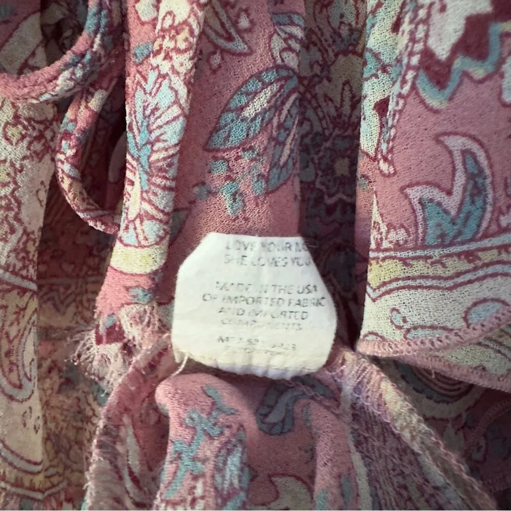 Show Me Your MuMu Sheer Long Sleeve Peasant Top Floral Paisley Lace Up Neckline - Image 12