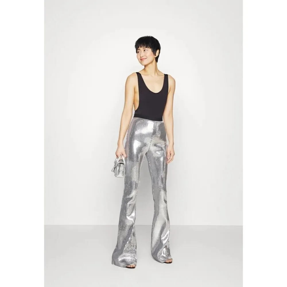 David Koma Sequin Flared Trouser in Silver & Black UK 14 USA 10 New Womens pants - Image 15