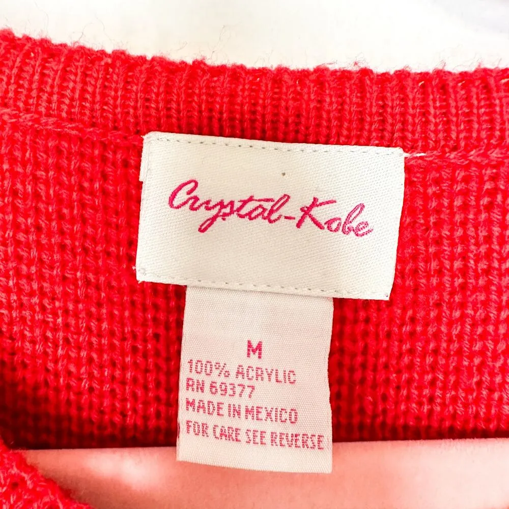 Vintage Crystal Kobe Christmas Sweater Cardigan Embroidered Floral Gold Buttons Red Size M - Image 4