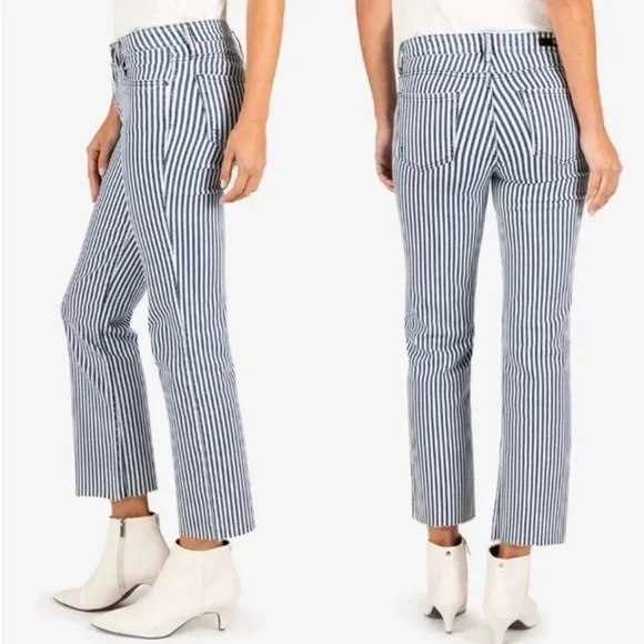 KUT‎ From The Kloth Kelsey High Rise Ankle Flare Blue White Striped Jeans Size 4 - Image 2