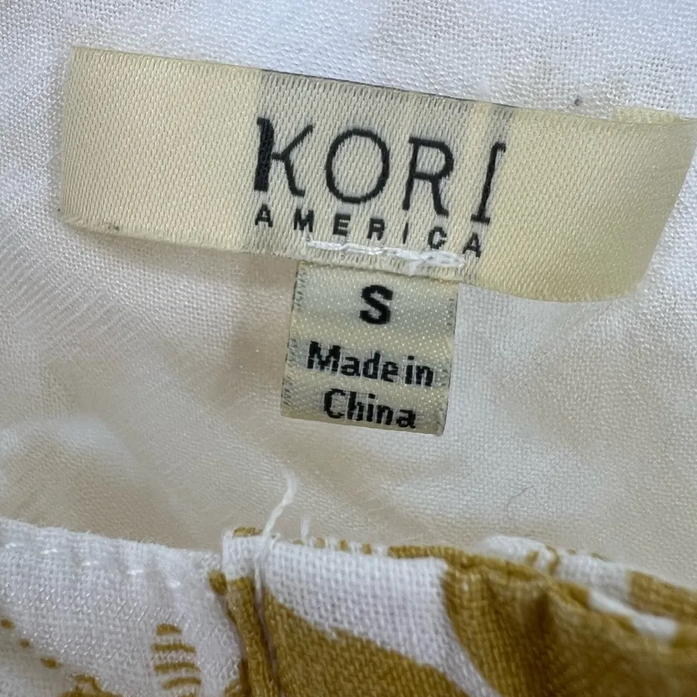 Kori America floral cream mustard wood buttons ruffle tank dress lined festival - Image 5