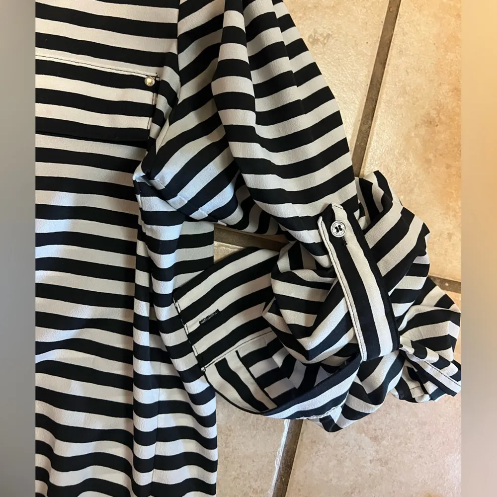 Womens Calvin Klein black white stripe blouse - Image 5