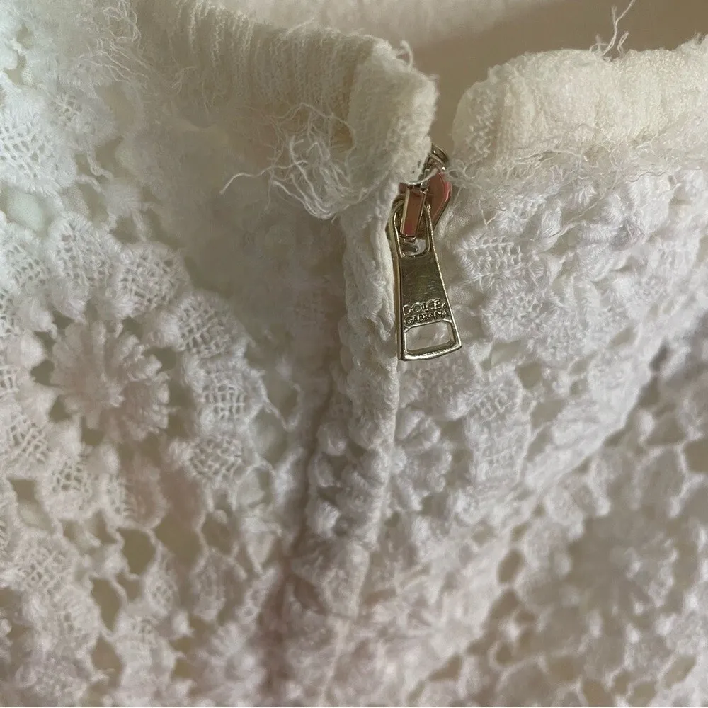 Dolce & Gabbana Macrame Lace Dress Ivory White size 42 Cotton Blend - Image 5