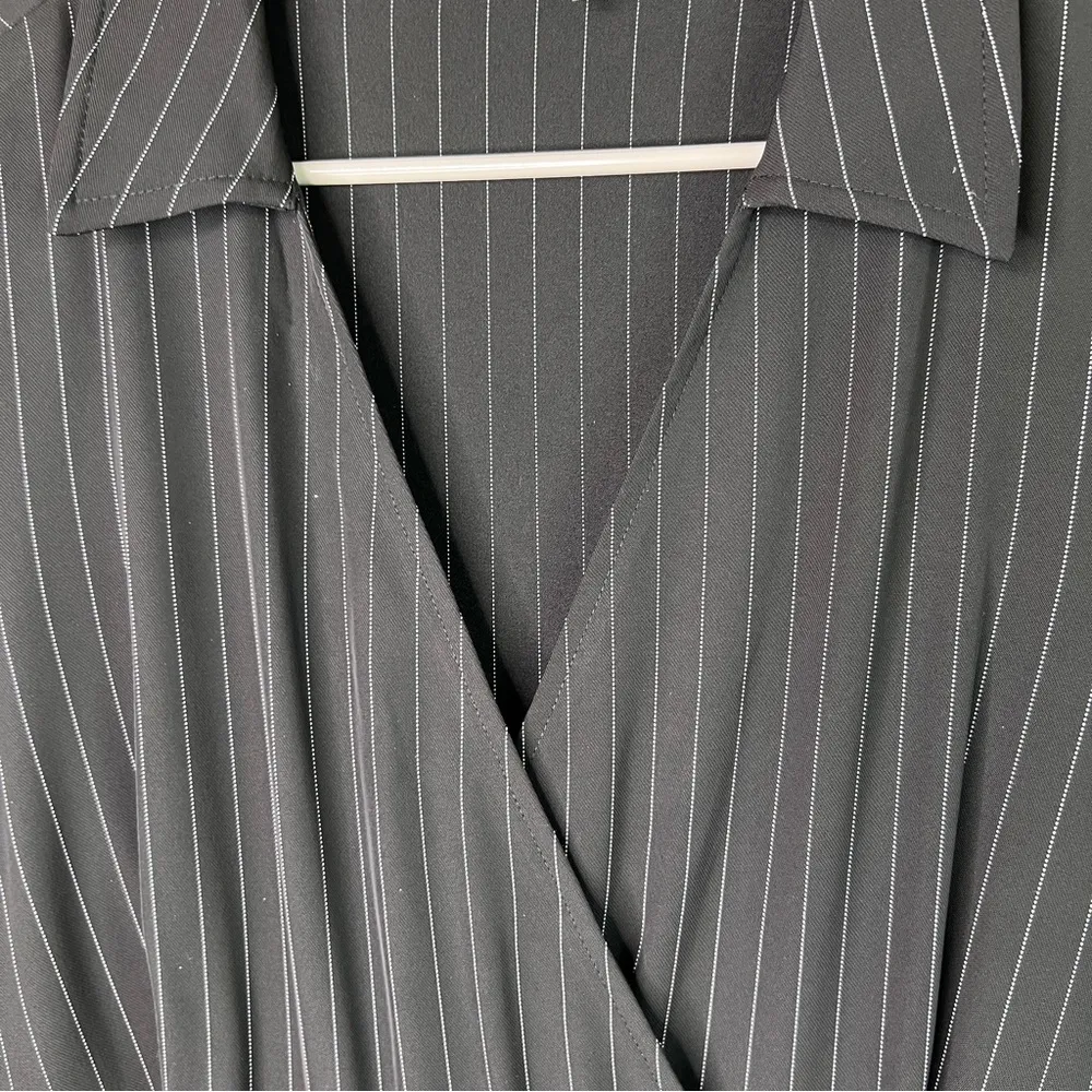 Donna Karan New York Black Dress White Pin Stripes Pull Over Short Sleeve - Image 6