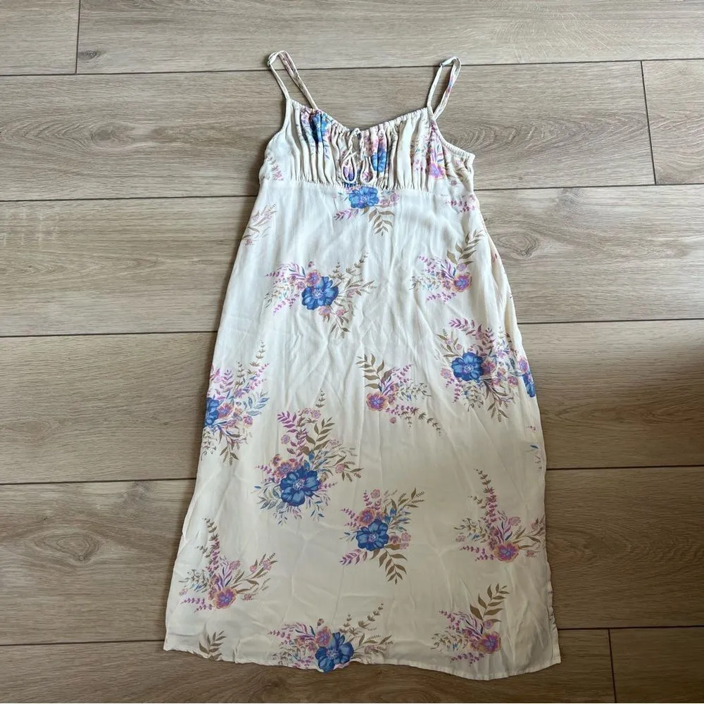 Lucky Brand Floral Printed Slip Dress Midi Cream Blue Size Small - Image 9