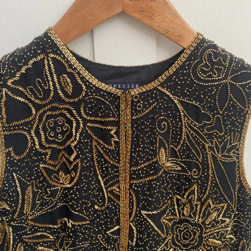 VTG 90s Spenser Jeremy 100% Beaded Silk Top Size M Black Gold Sleeveless Formal Size M - Image 5