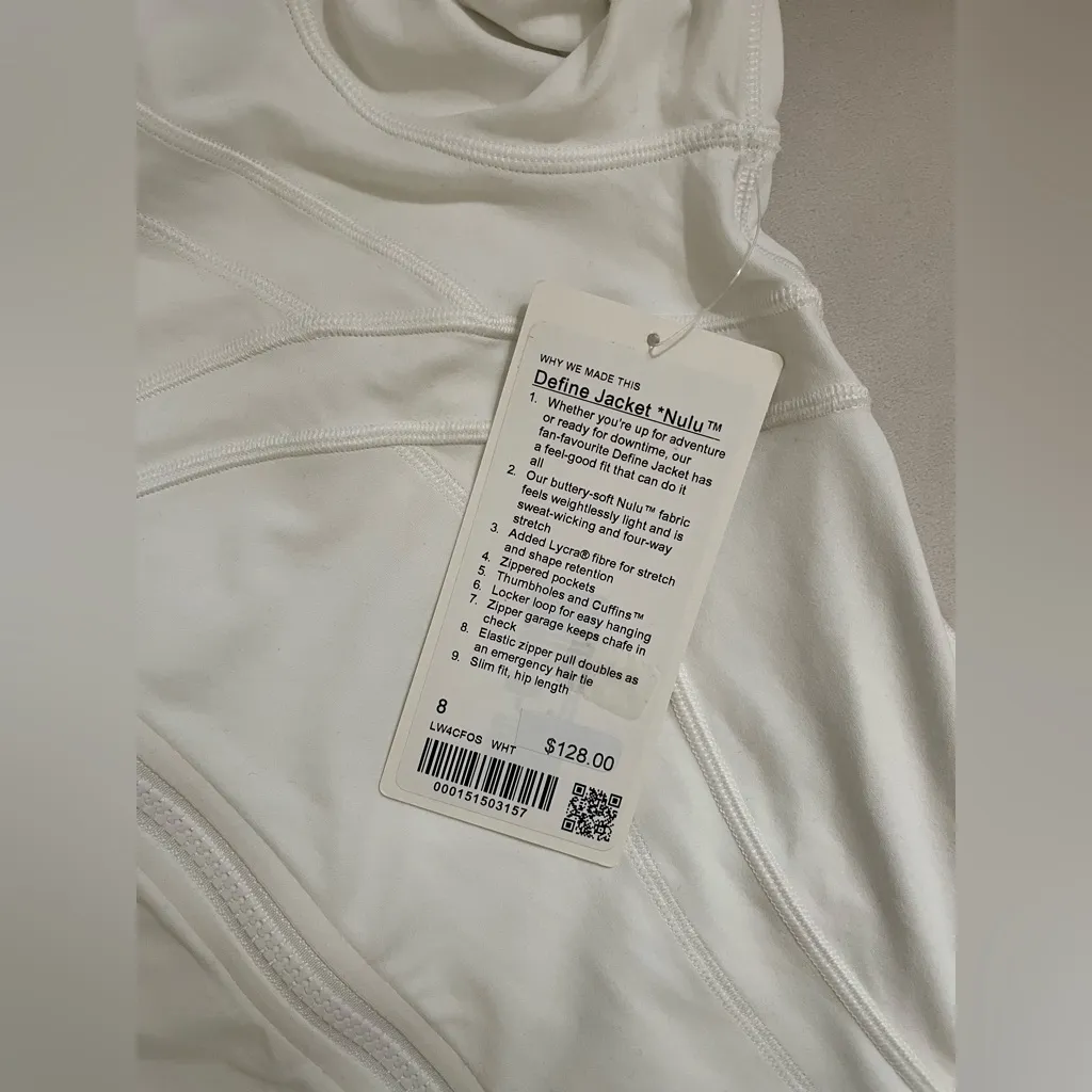 Lululemon NWT Define Full Zip Nulu Jacket White Size 8 - Image 9
