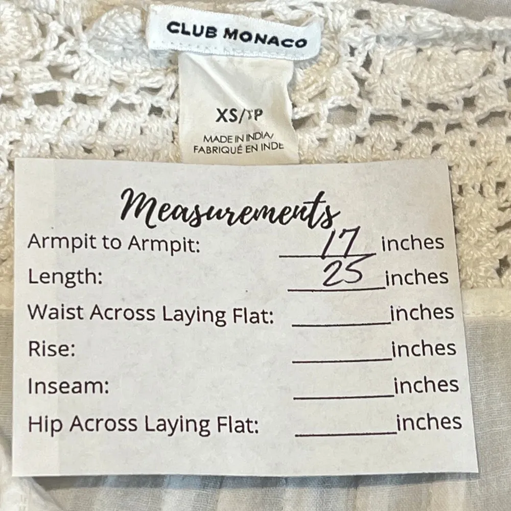 Club Monaco  Crochet Top White XS Tank Top Sleeveless Button Front Wide Strap - Image 3