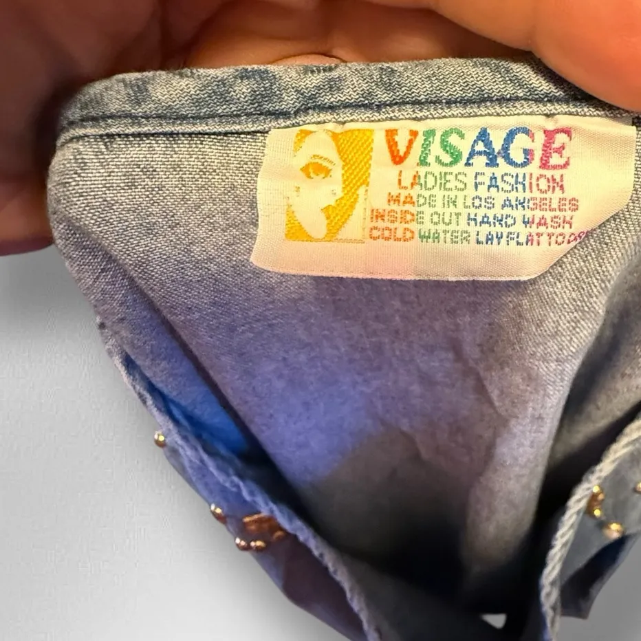 Vintage Visage Embellished Top‎ Blue Size L - Image 6